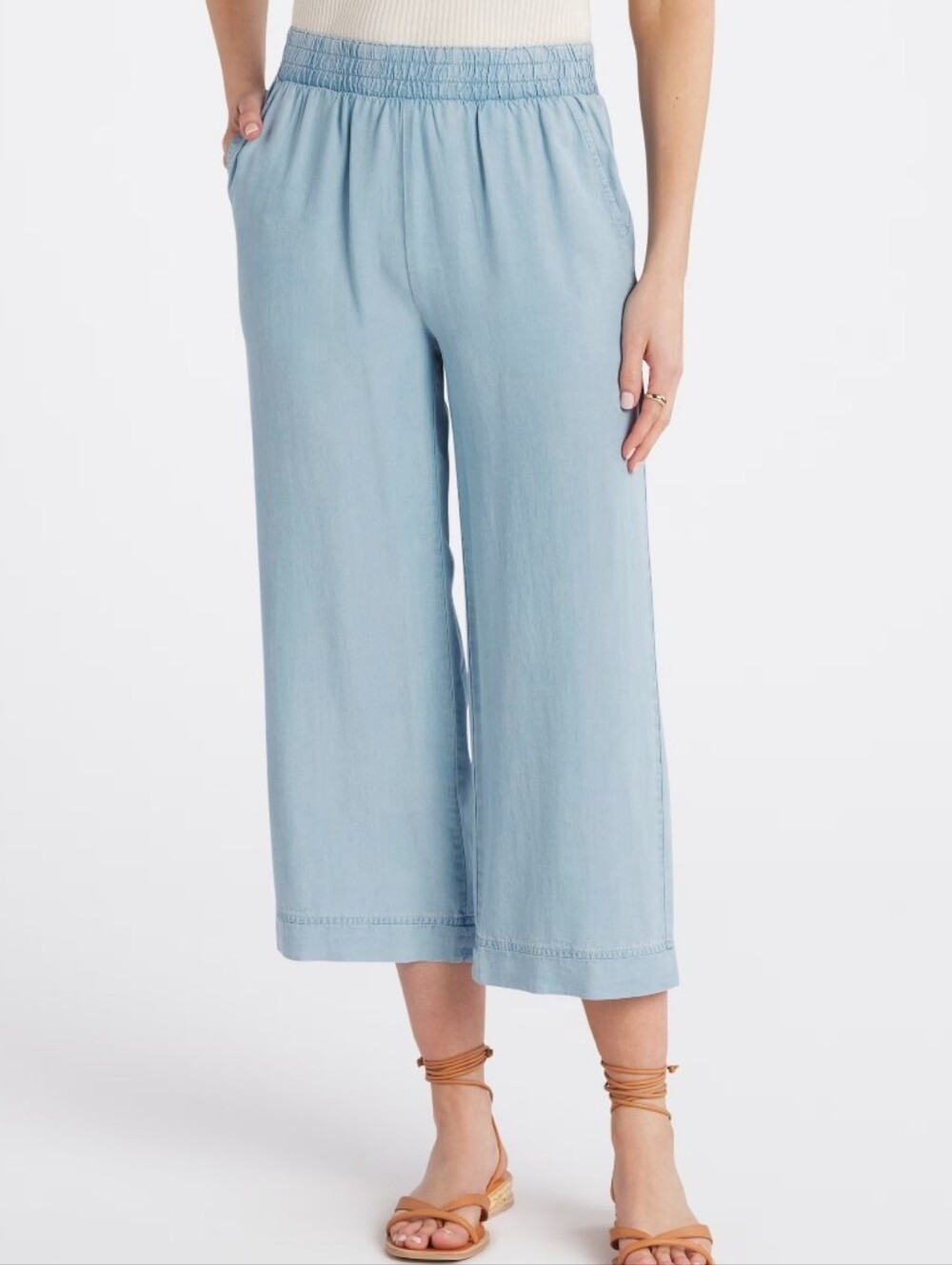 Threads 4 Thought Wide Leg Elastic Waist Light Blue Cropped Pants, Size L